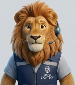 Leo, el asistente virtual de Somos Liontech, con auriculares y chaleco de la empresa